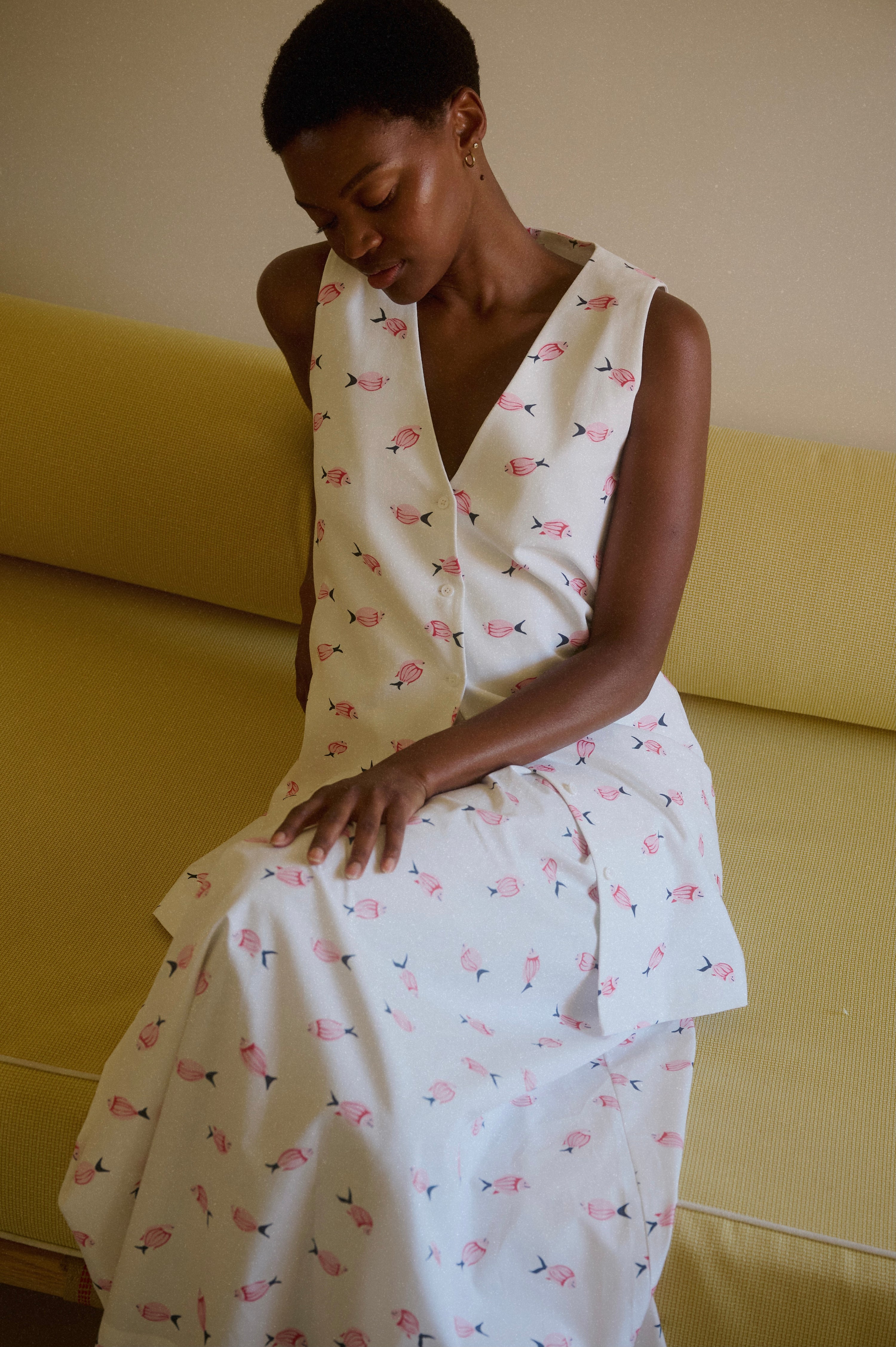 V-Neck Mini Dress in Vintage Pink Fish