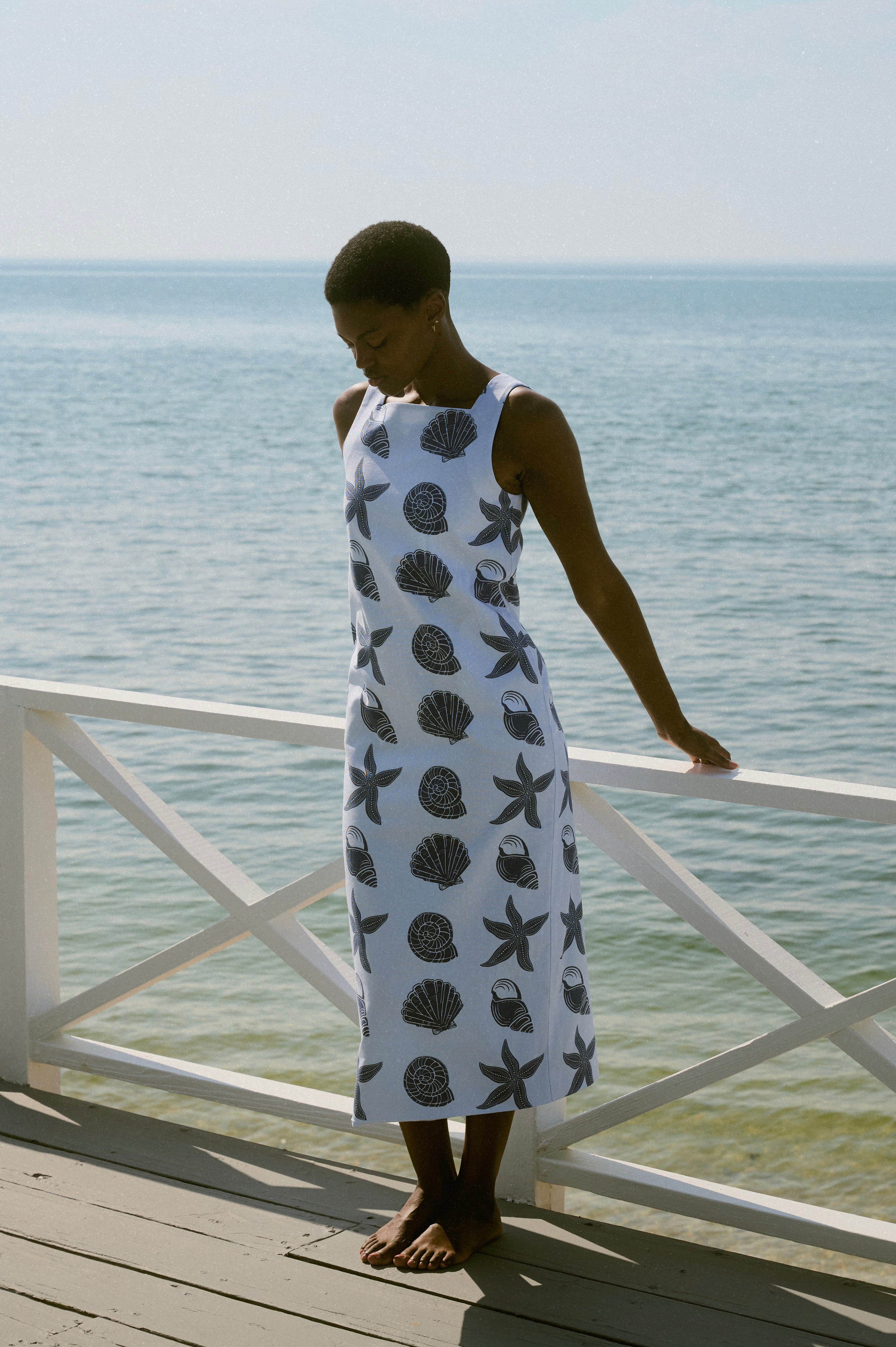 Ankle-Length Shift Dress in Blue Large Shell