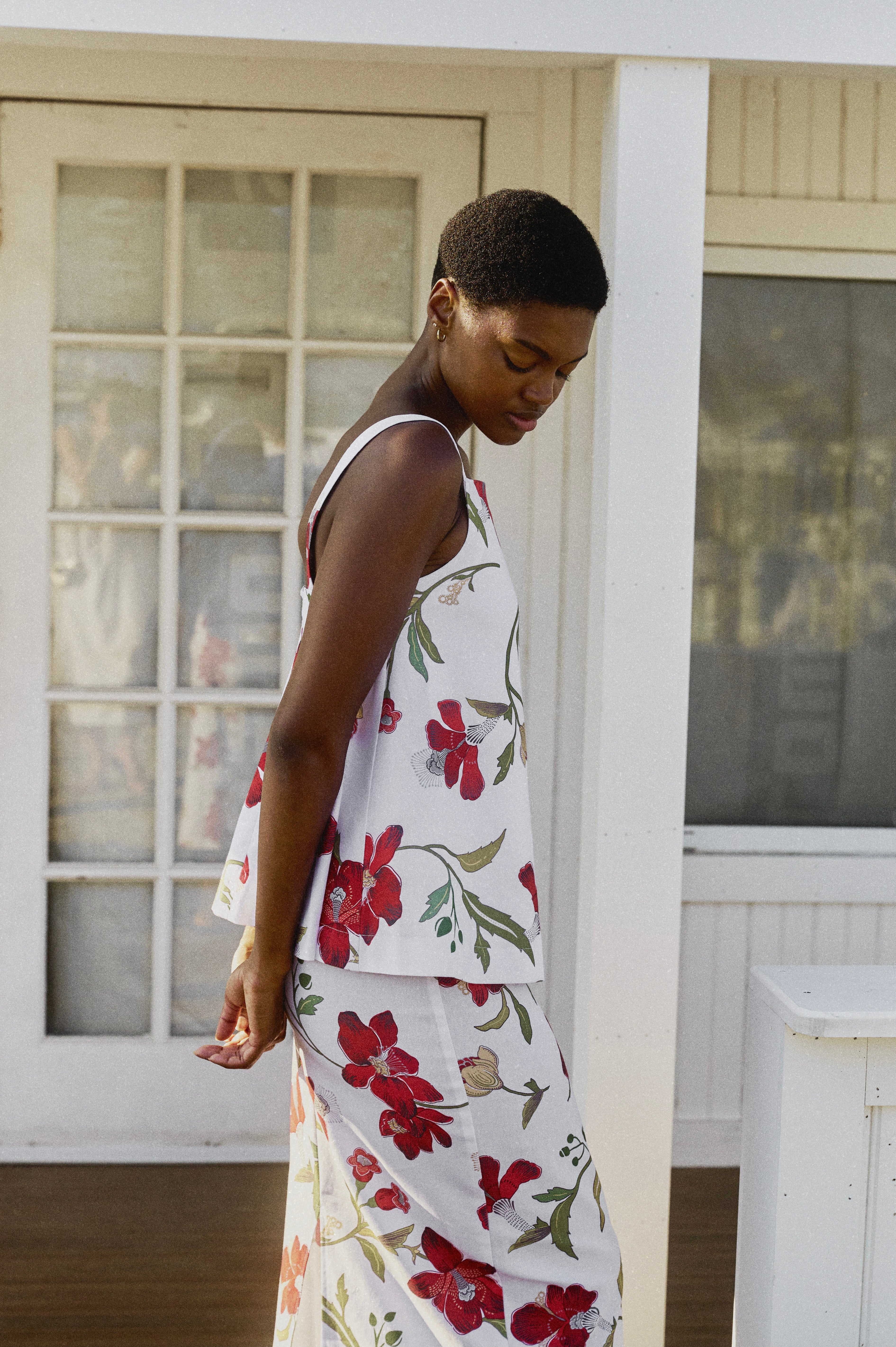 A-Line Top in Red Hibiscus