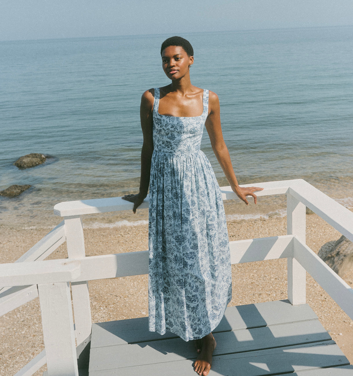 Scoop Neck Dress in Blue Flora Scoop Neck Dress in Blue Flora