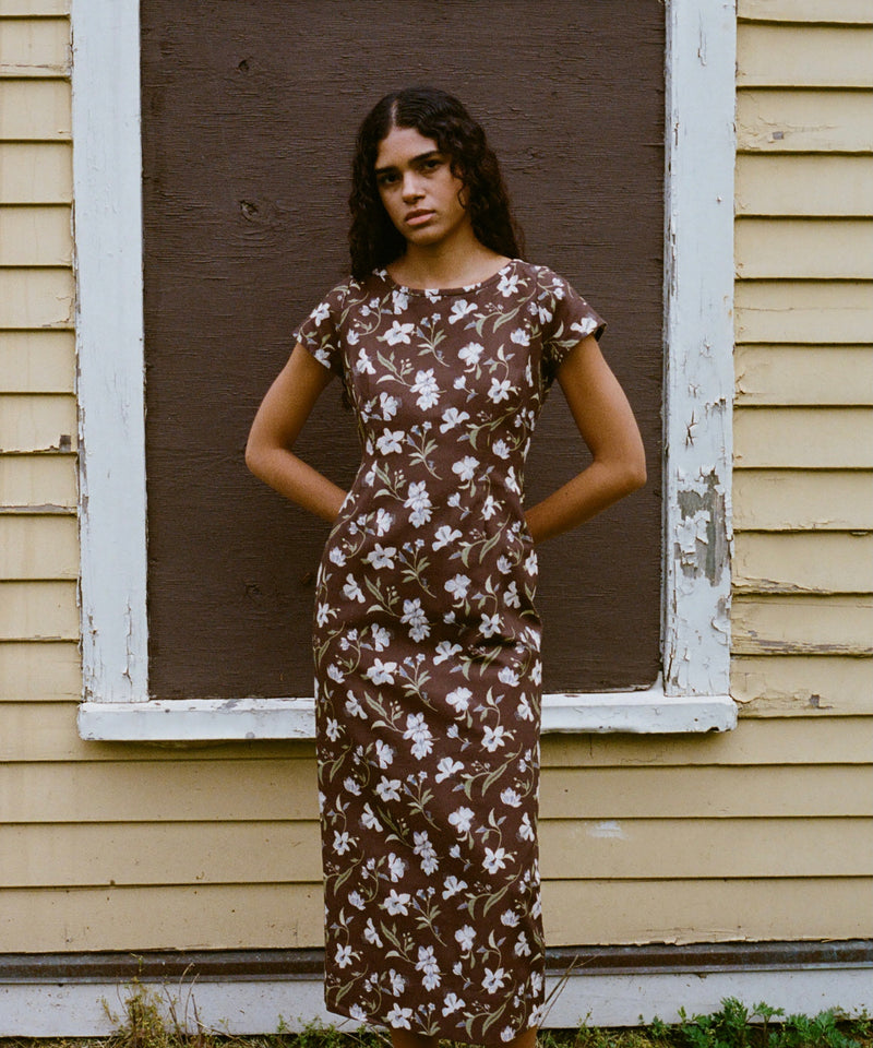 Charlie Dress in Brown Hibiscus