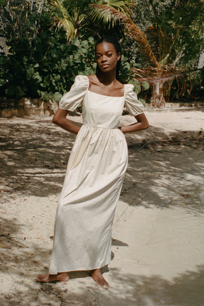 Short-Sleeve Maxi Dress in Yellow Leaf Coco Shop Short-Sleeve Maxi Dress in Yellow Leaf Coco Shop