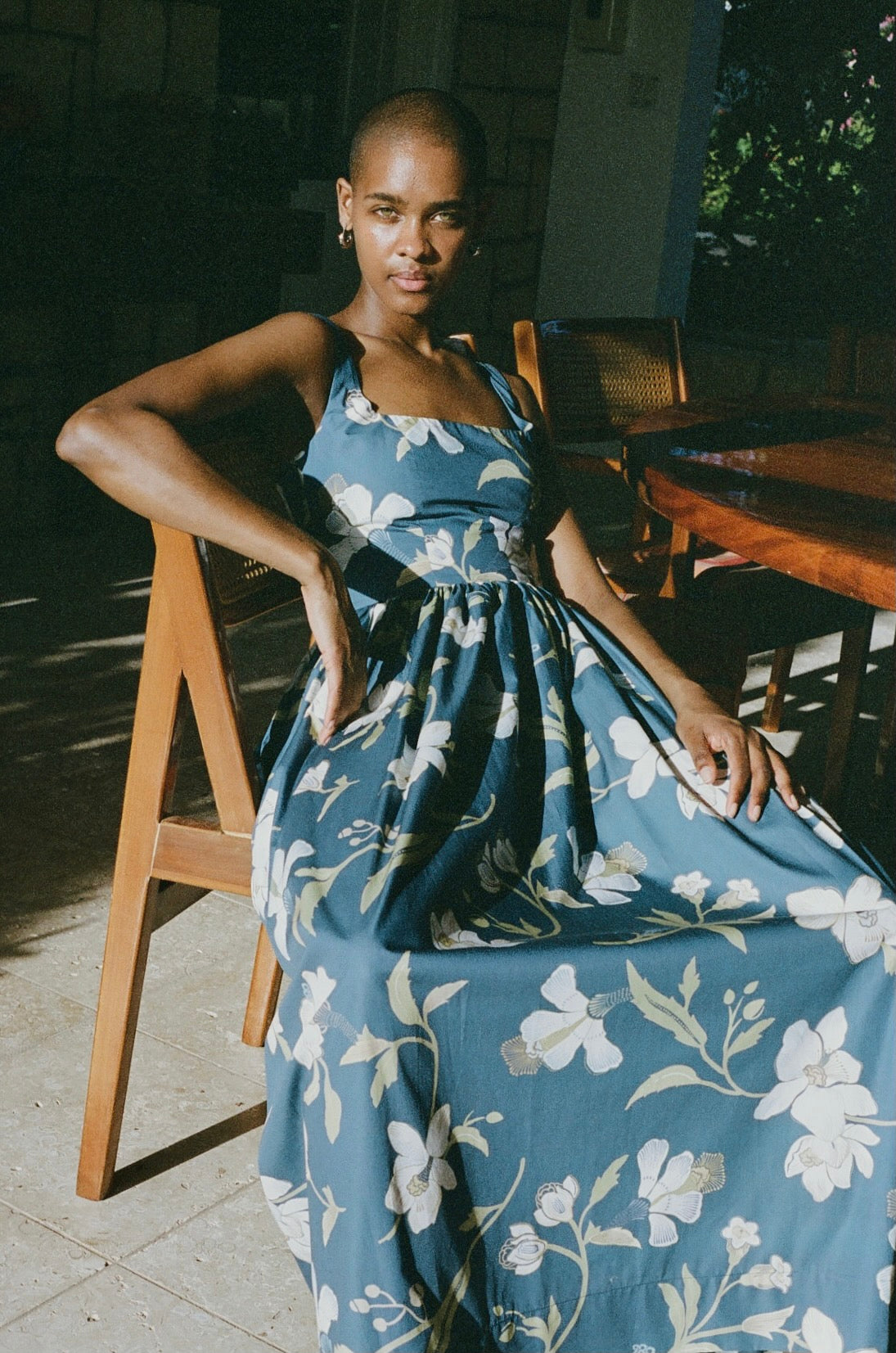 Scoop Neck Dress in Navy Hibiscus