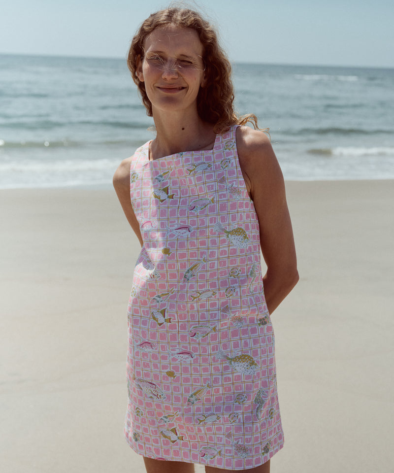Classic Mini Shift Dress in Pink Fishing Net