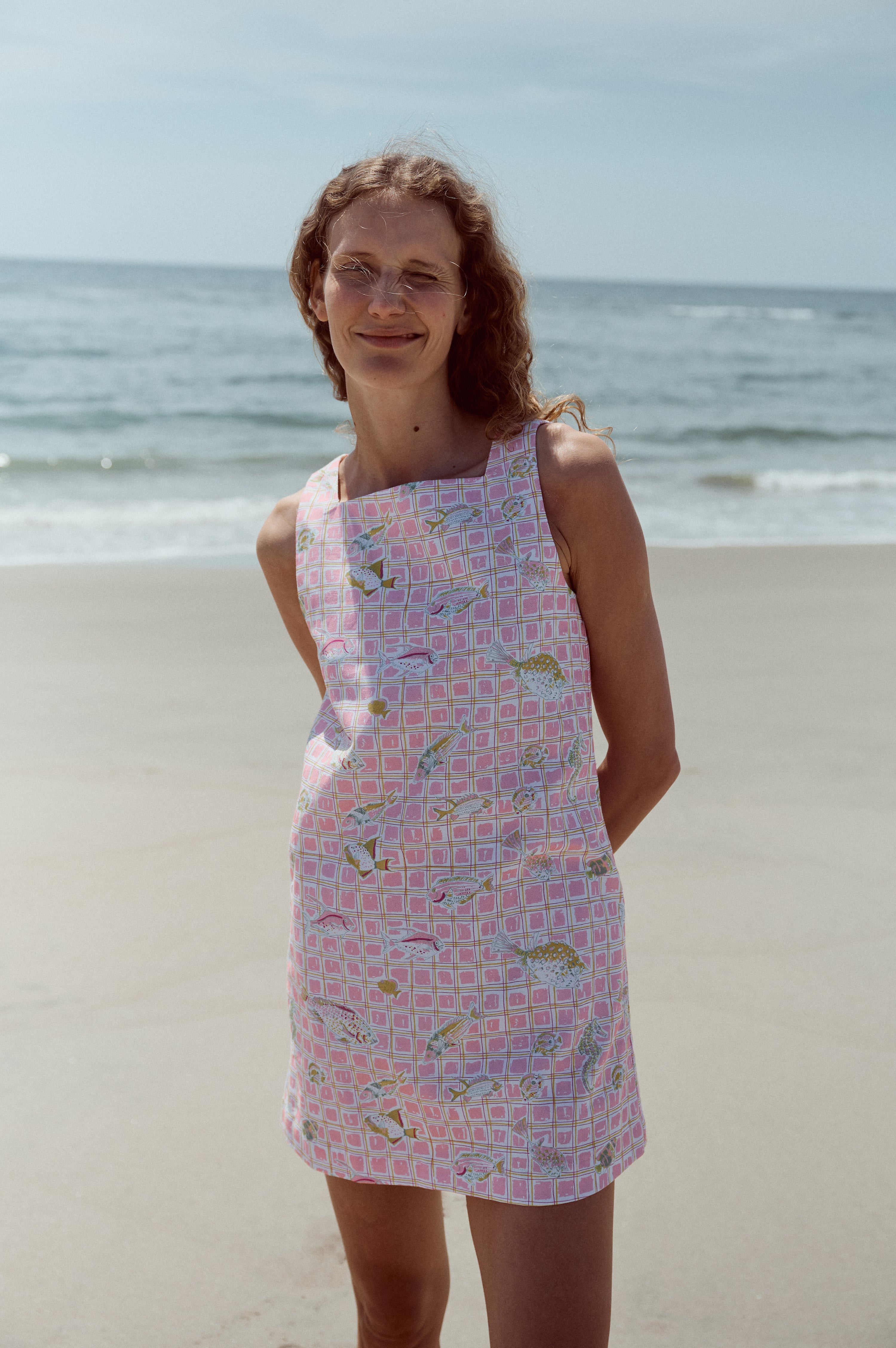 Classic Mini Shift Dress in Pink Fishing Net
