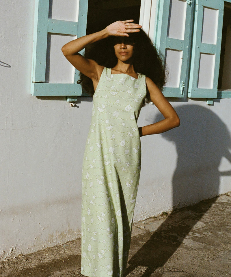 Ankle-Length Shift Dress in Lime Shell