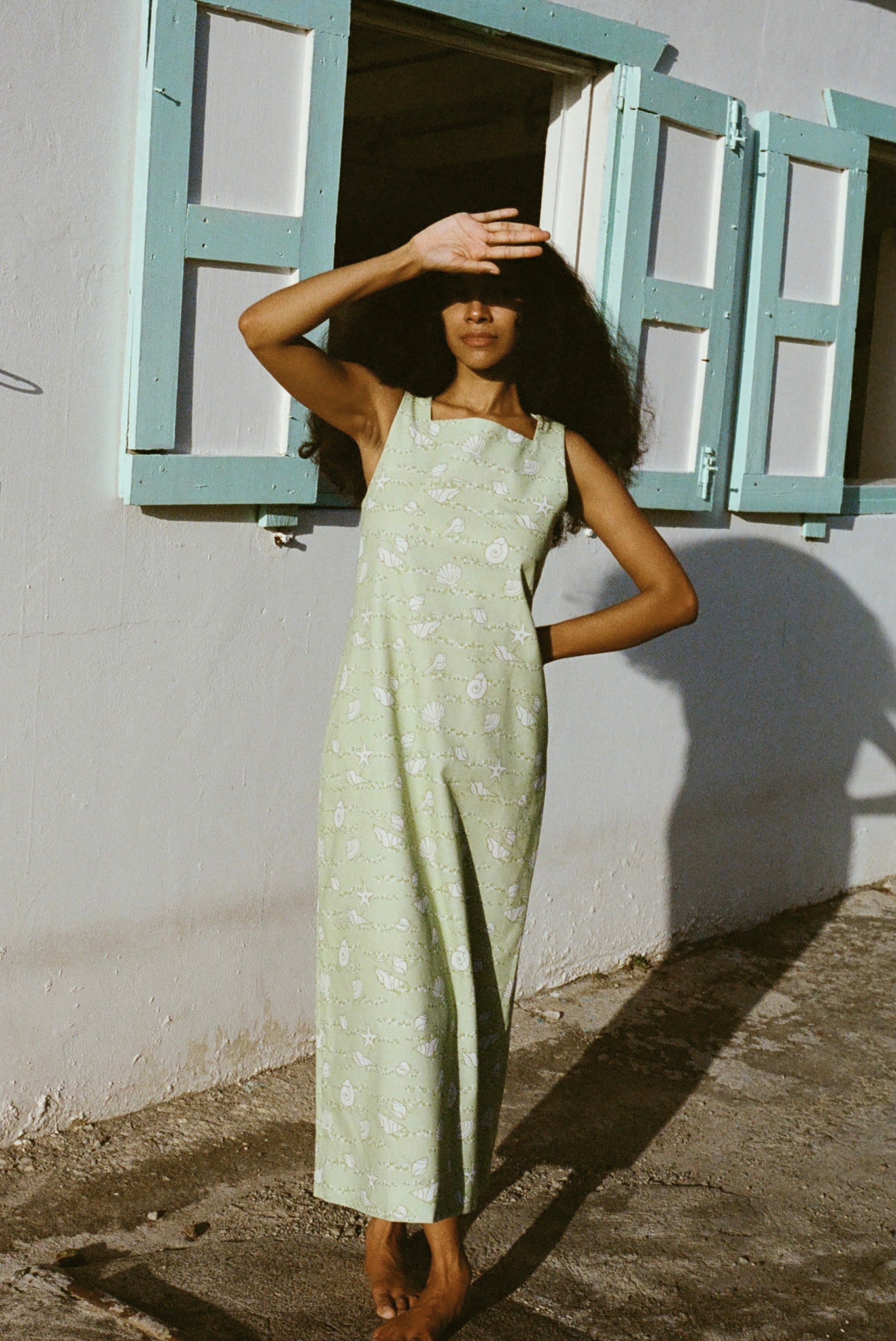 Ankle-Length Shift Dress in Lime Shell