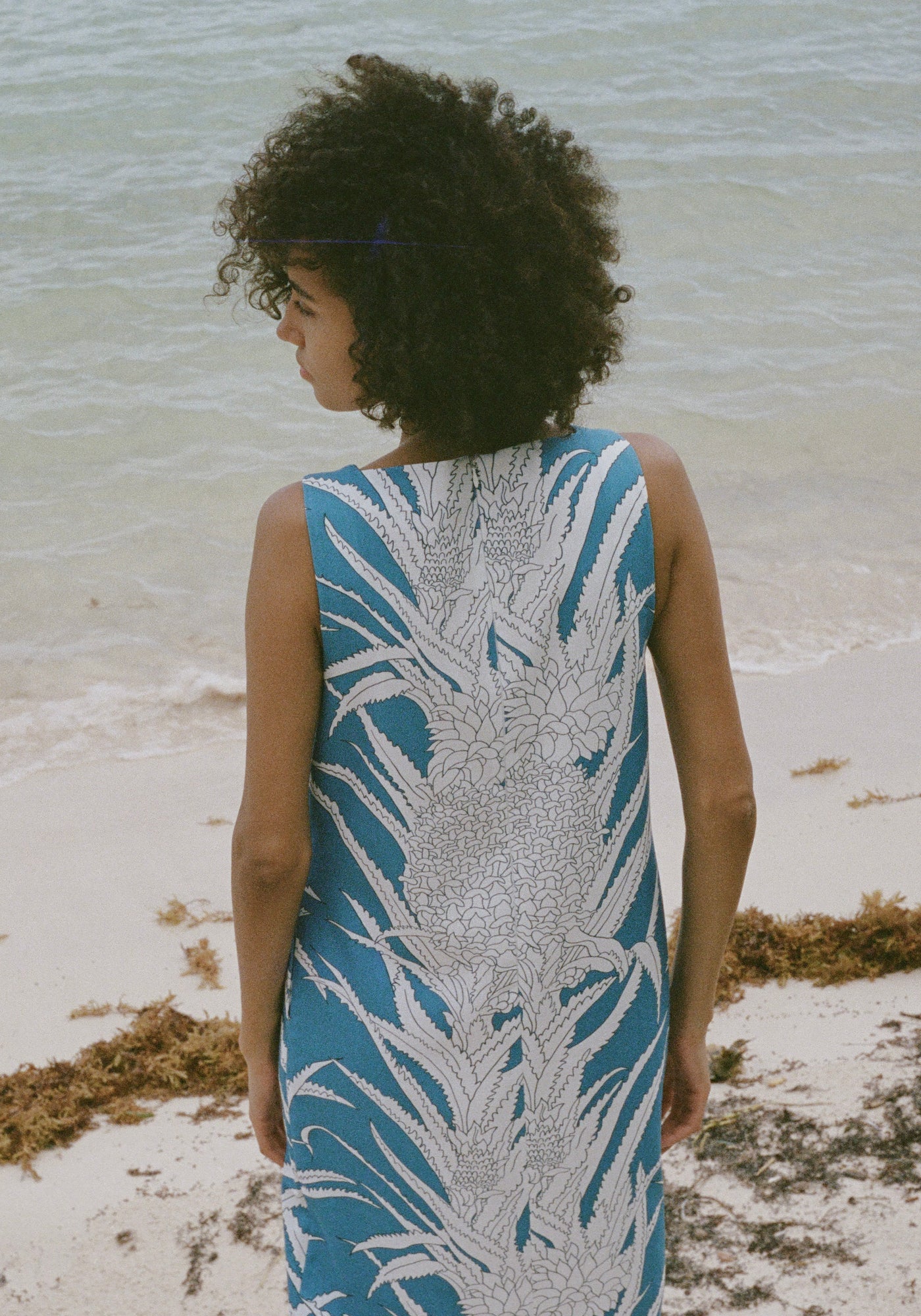 Ankle-Length Shift Dress in Blue Pineapple Coco Shop Ankle-Length Shift Dress in Blue Pineapple Coco Shop