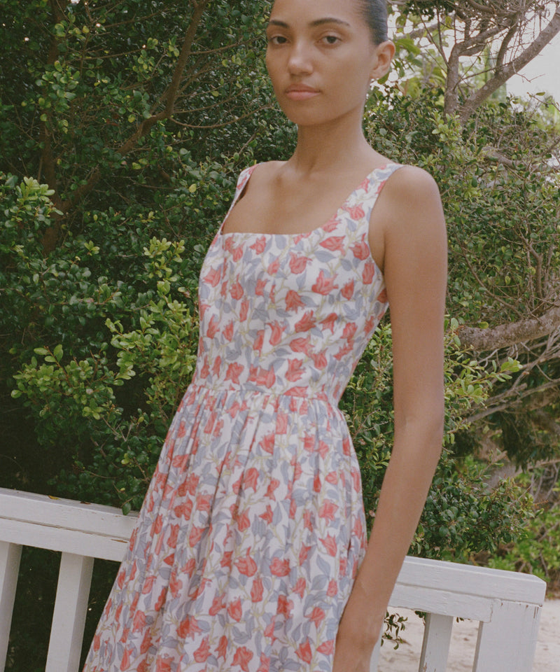 Scoop Neck Dress in Red Bougainvillea