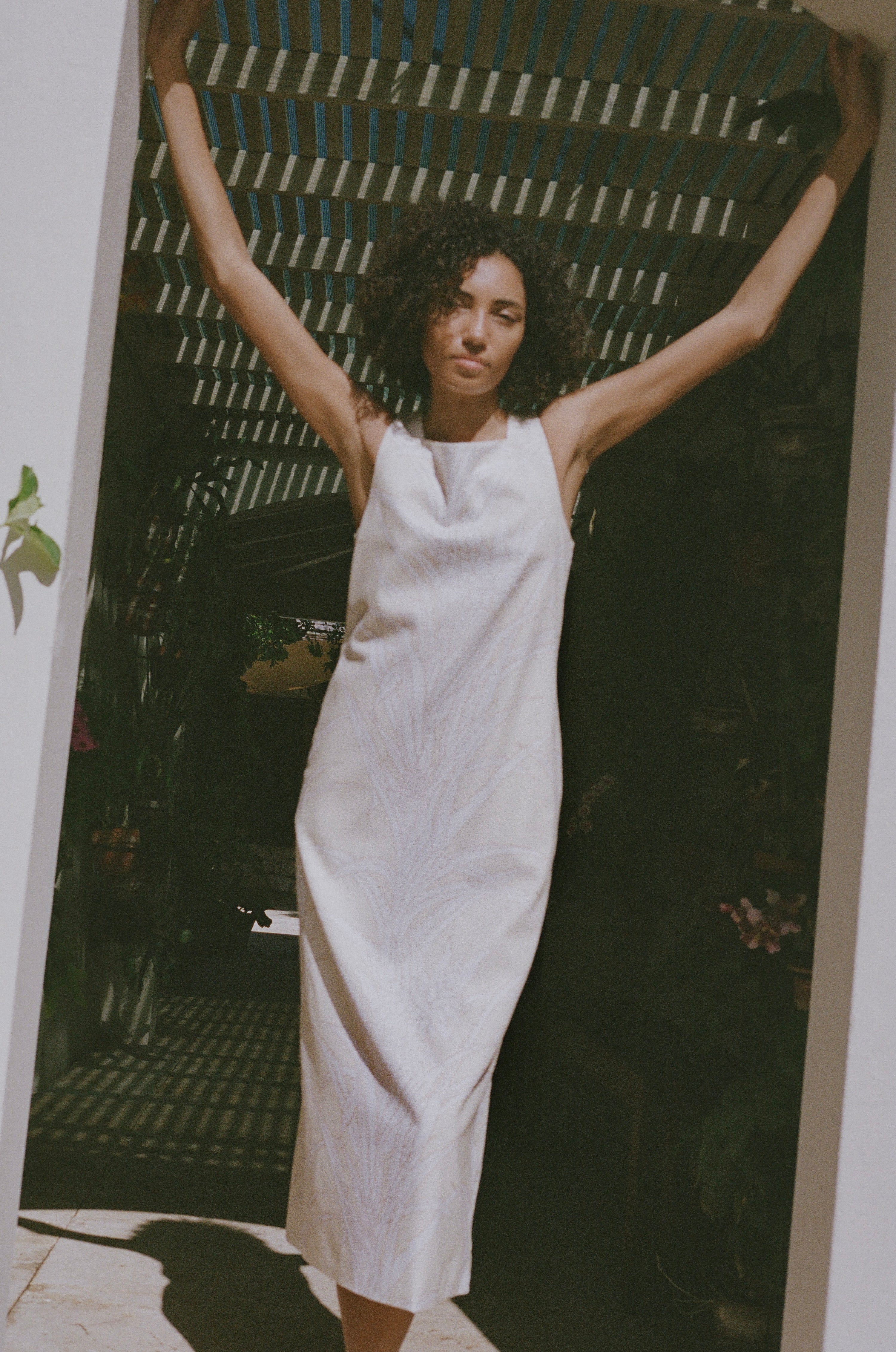 Ankle-Length Shift Dress in Yellow Pineapple