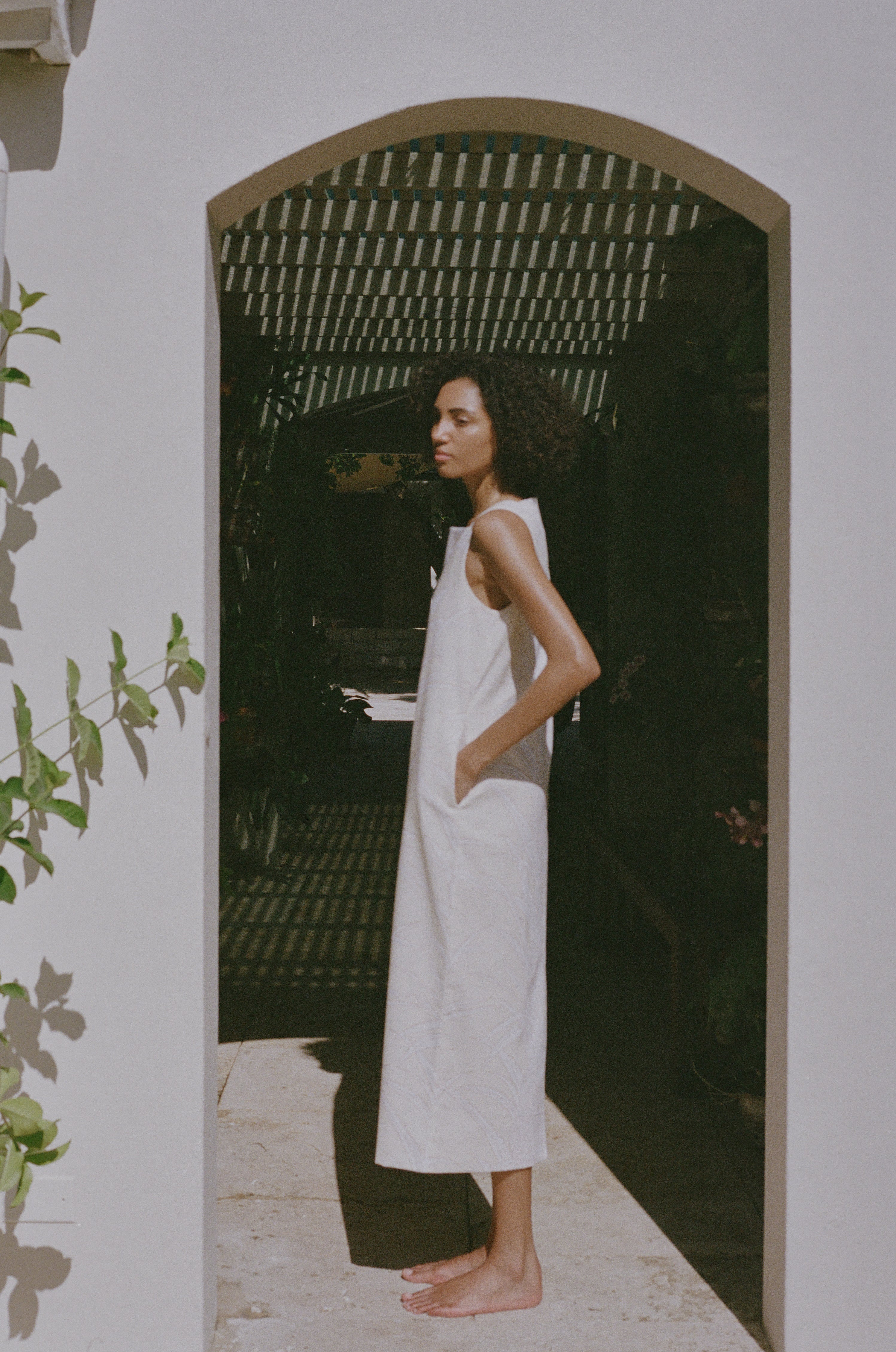 Ankle-Length Shift Dress in Yellow Pineapple