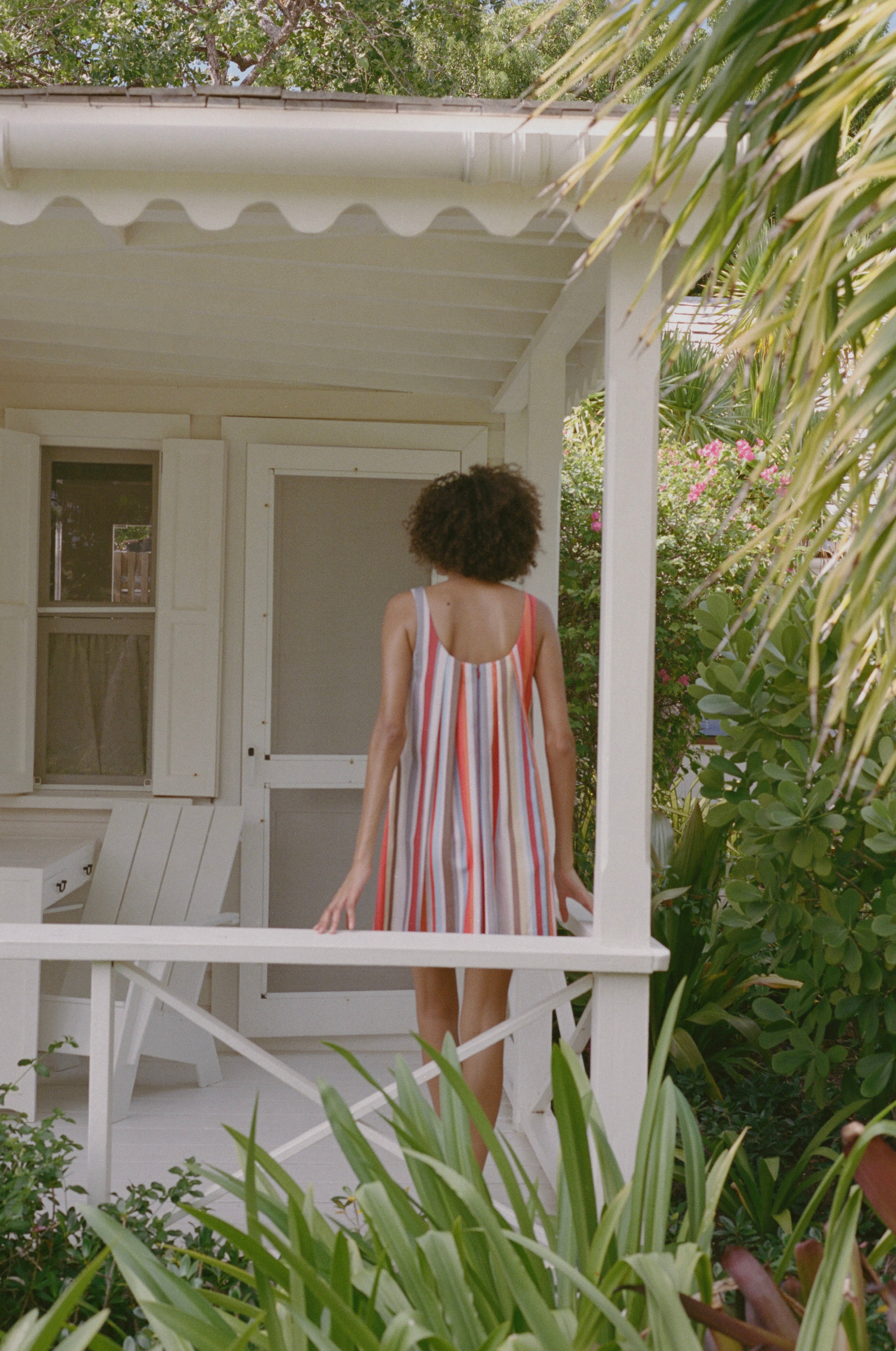 Pleated-Back Mini Dress in Vibrant Stripe
