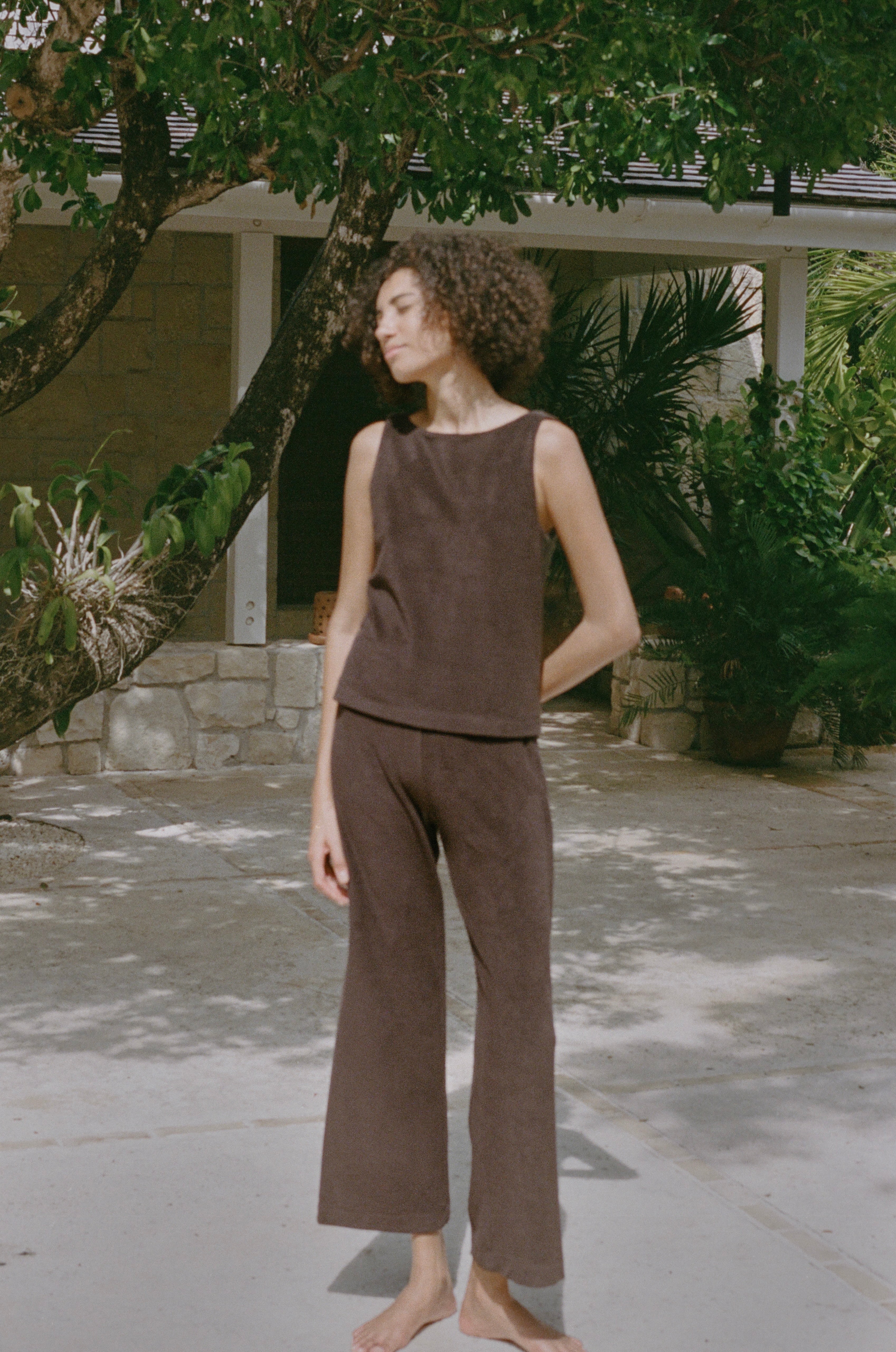 PREORDER: High-Waisted, Wide-Leg Pants in Brown Terrycloth