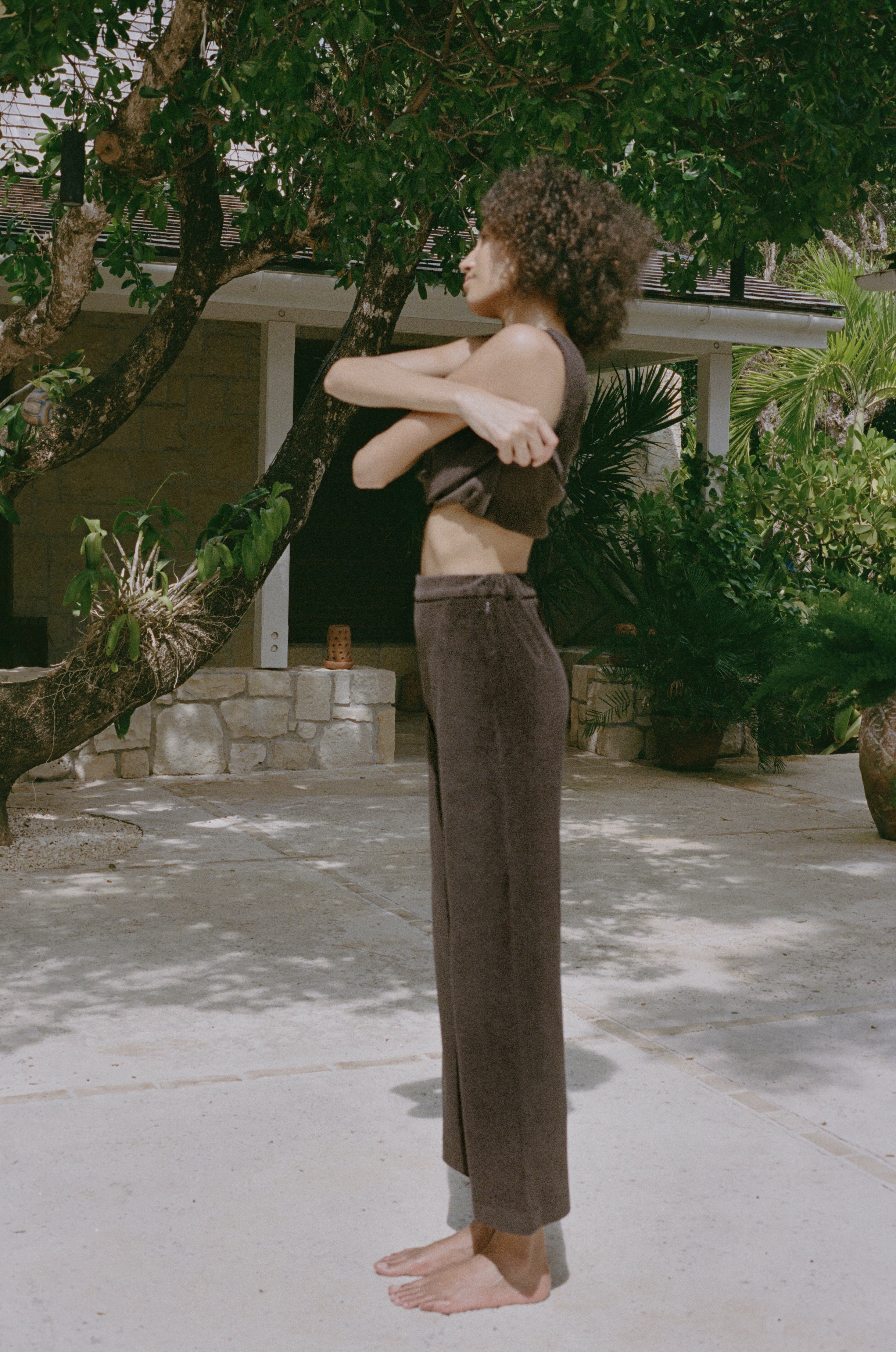 PREORDER: High-Waisted, Wide-Leg Pants in Brown Terrycloth