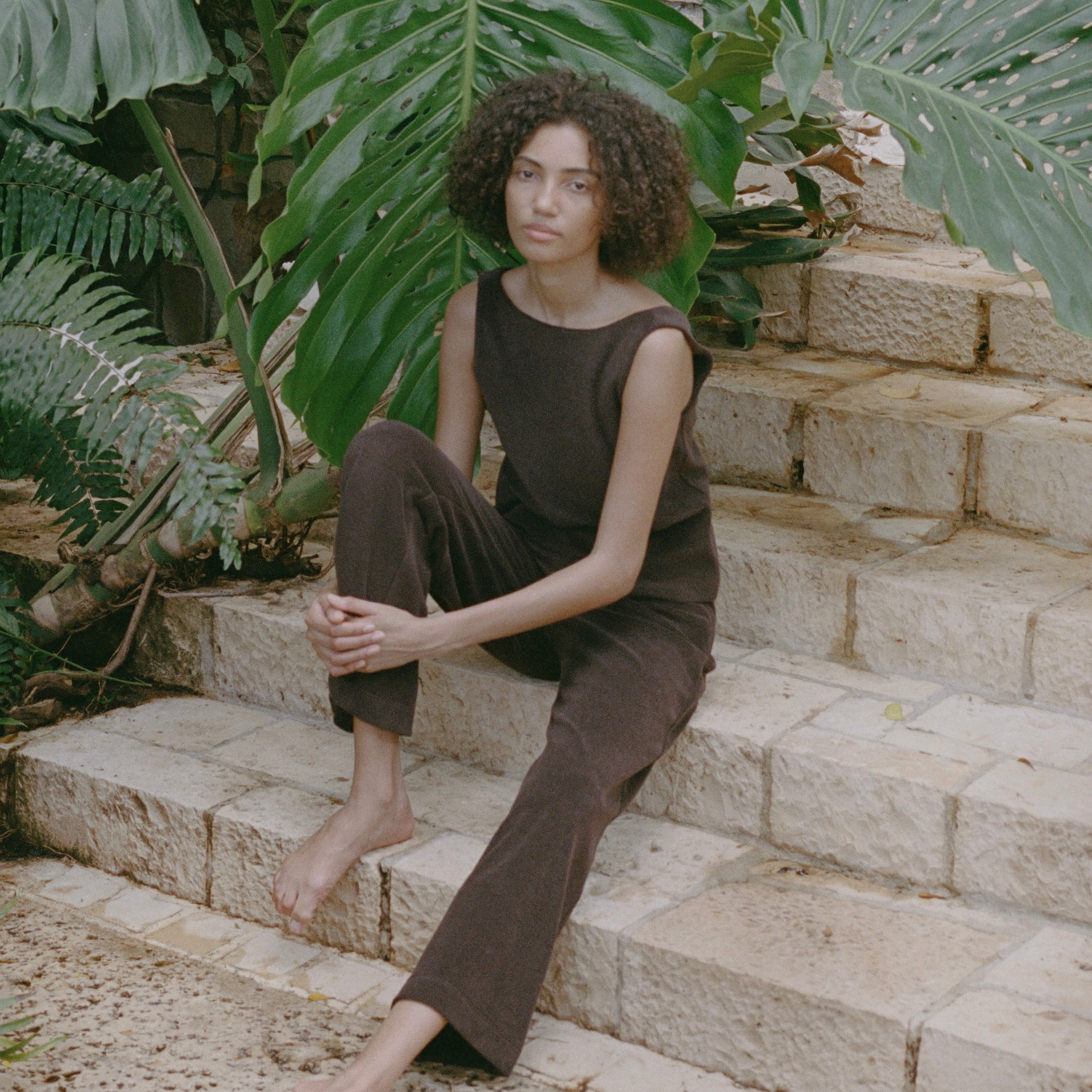 PREORDER: High-Waisted, Wide-Leg Pants in Brown Terrycloth