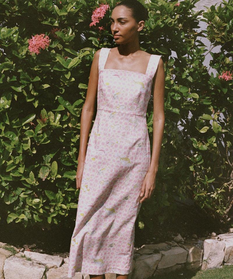 Long Slip Dress in Pink Fishing Net