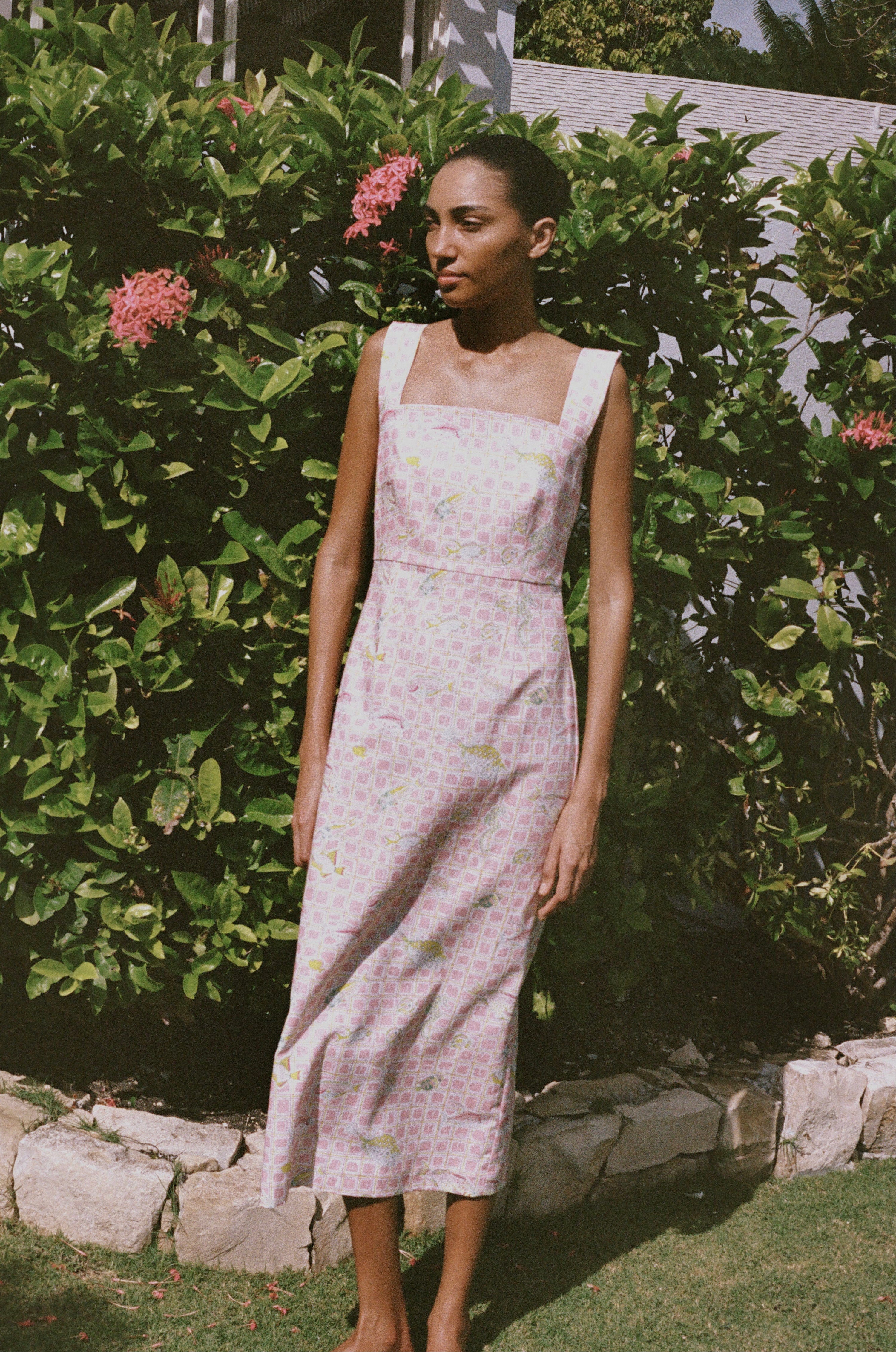 Long Slip Dress in Pink Fishing Net