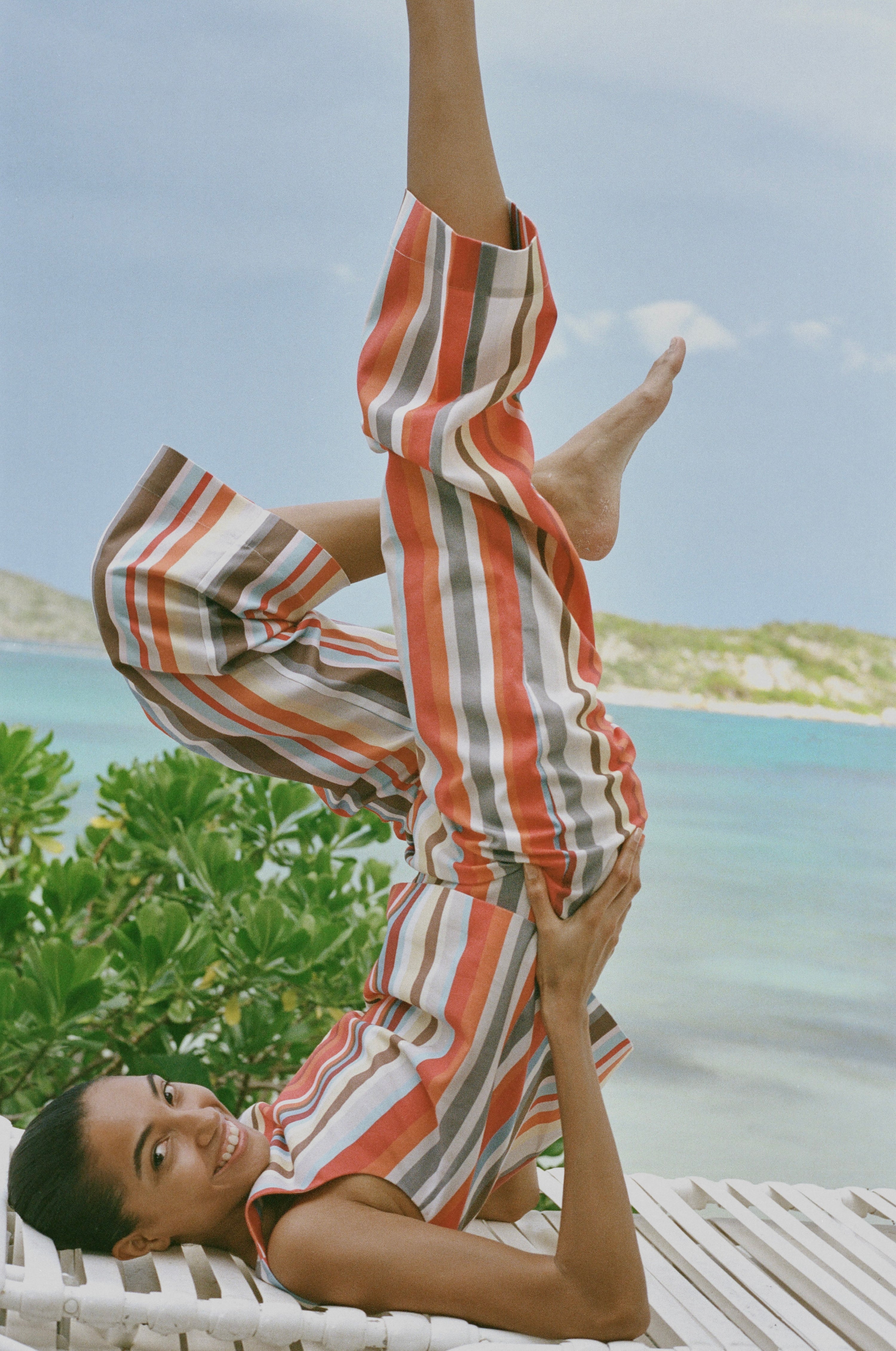 High-Waisted, Wide-Leg Pants in Vibrant Stripe