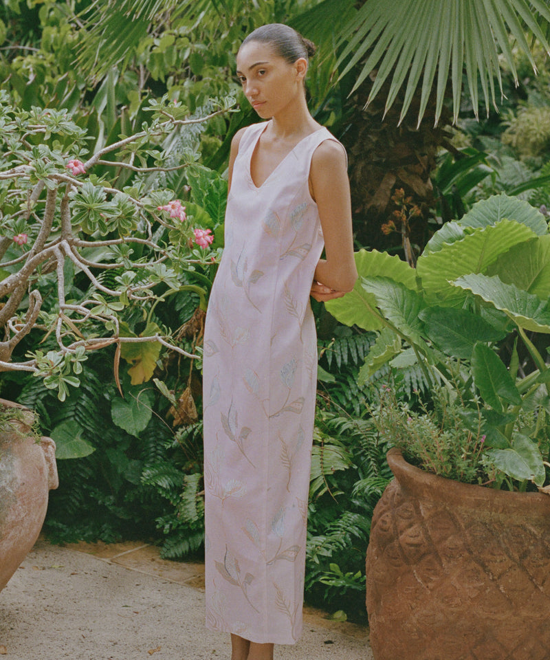 Alden V-Neck Dress in Rose Peace Lily