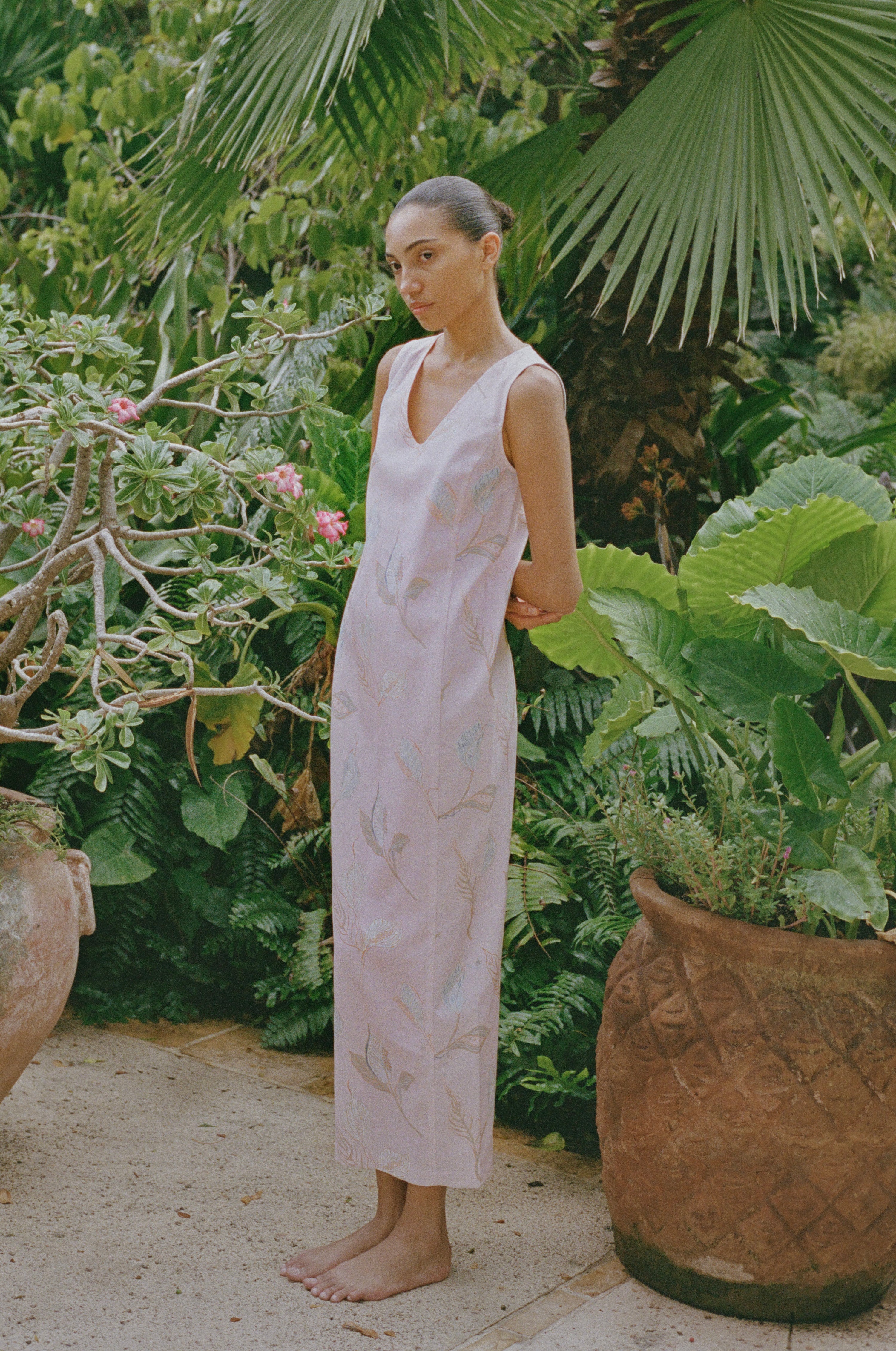 Alden V-Neck Dress in Rose Peace Lily