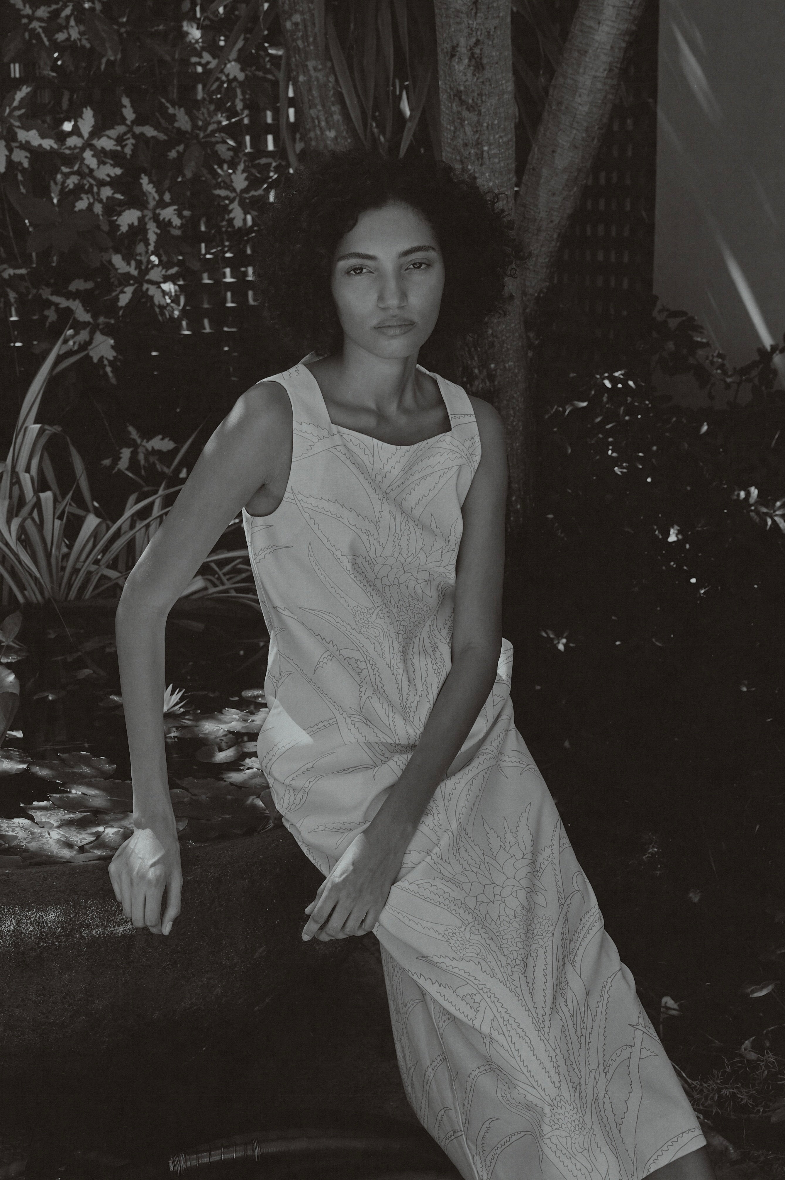 Ankle-Length Shift Dress in Yellow Pineapple