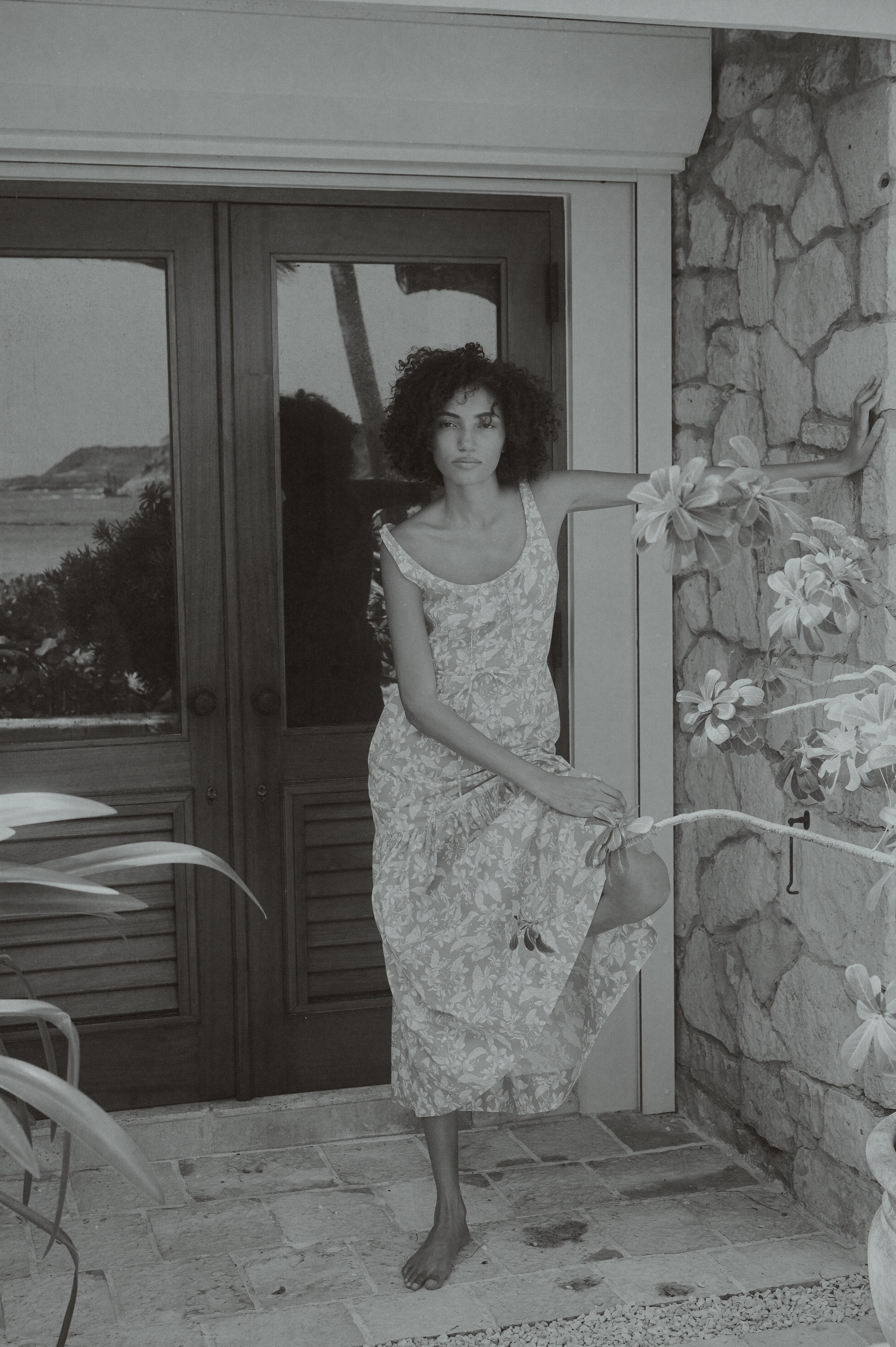 Double Drawstring Dress in Orange Frangipani