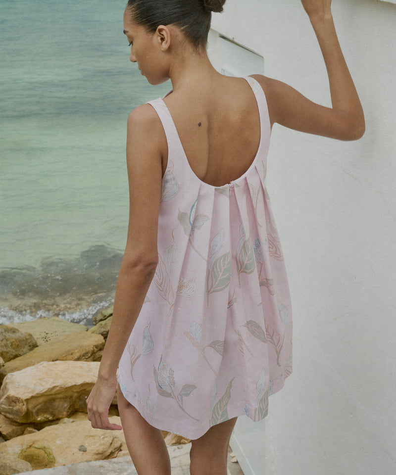 Pleated-Back Mini Dress in Rose Peace Lily