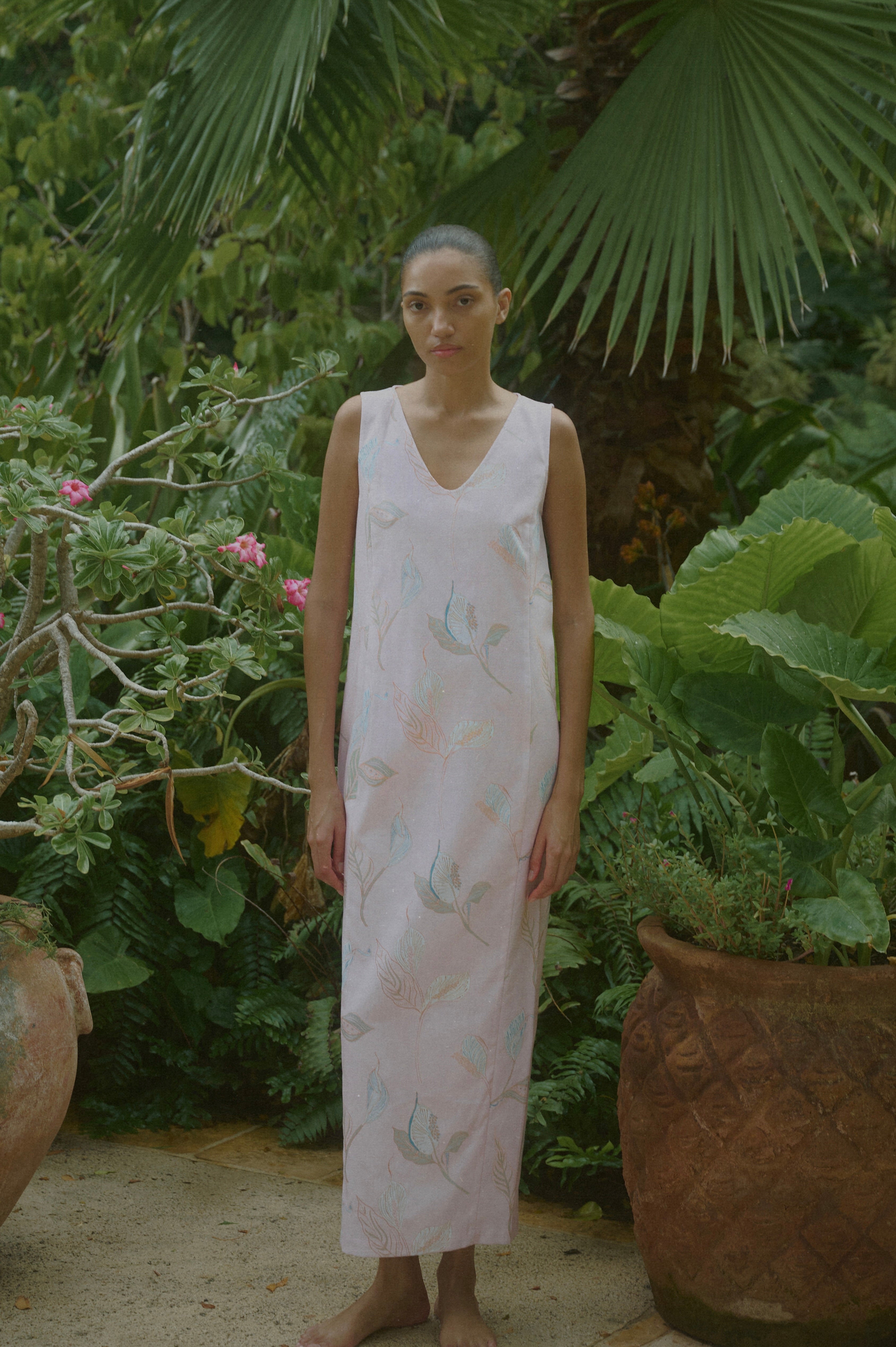 Alden V-Neck Dress in Rose Peace Lily