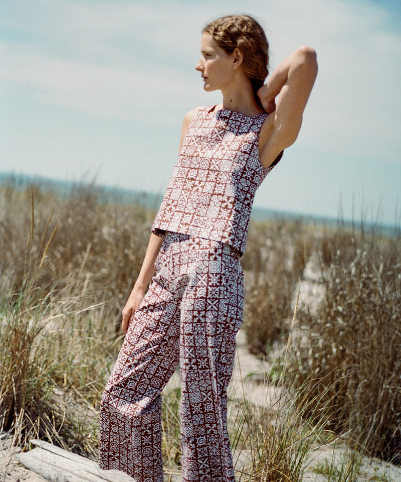 High-Waisted, Wide-Leg Pants in Brown Checkerboard