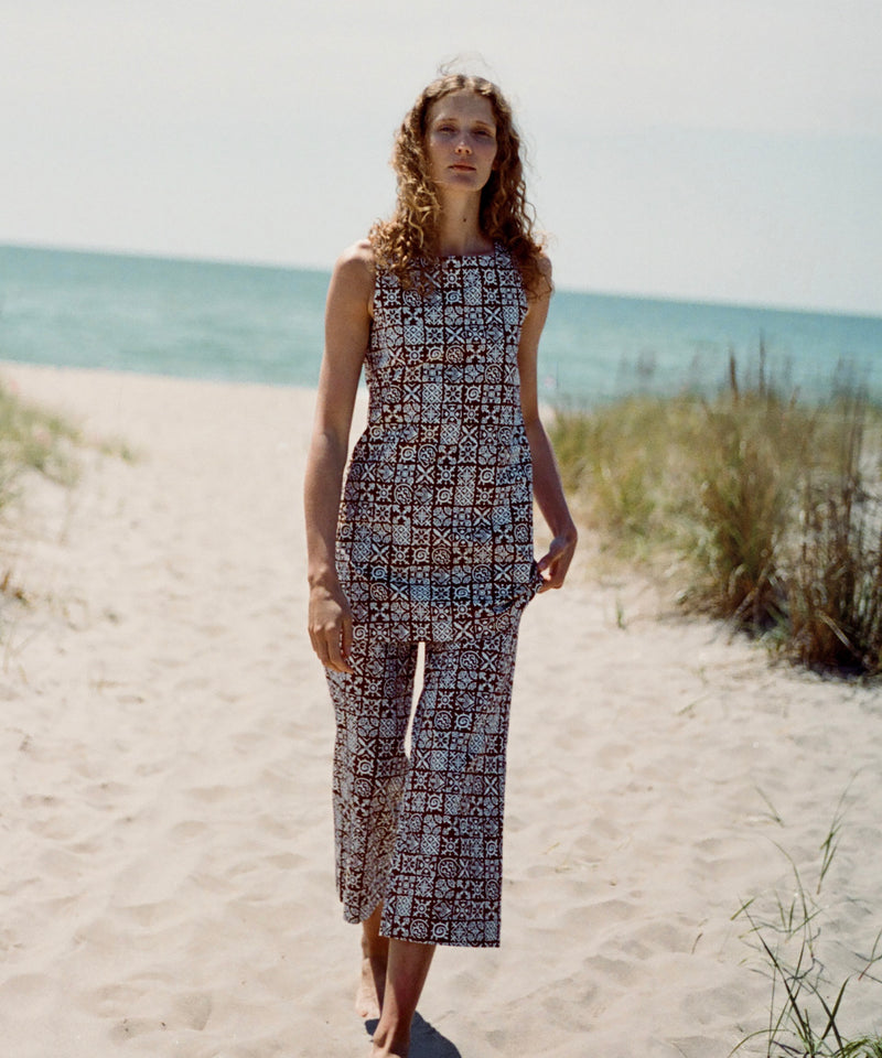 Classic Mini Shift Dress in Brown Checkerboard