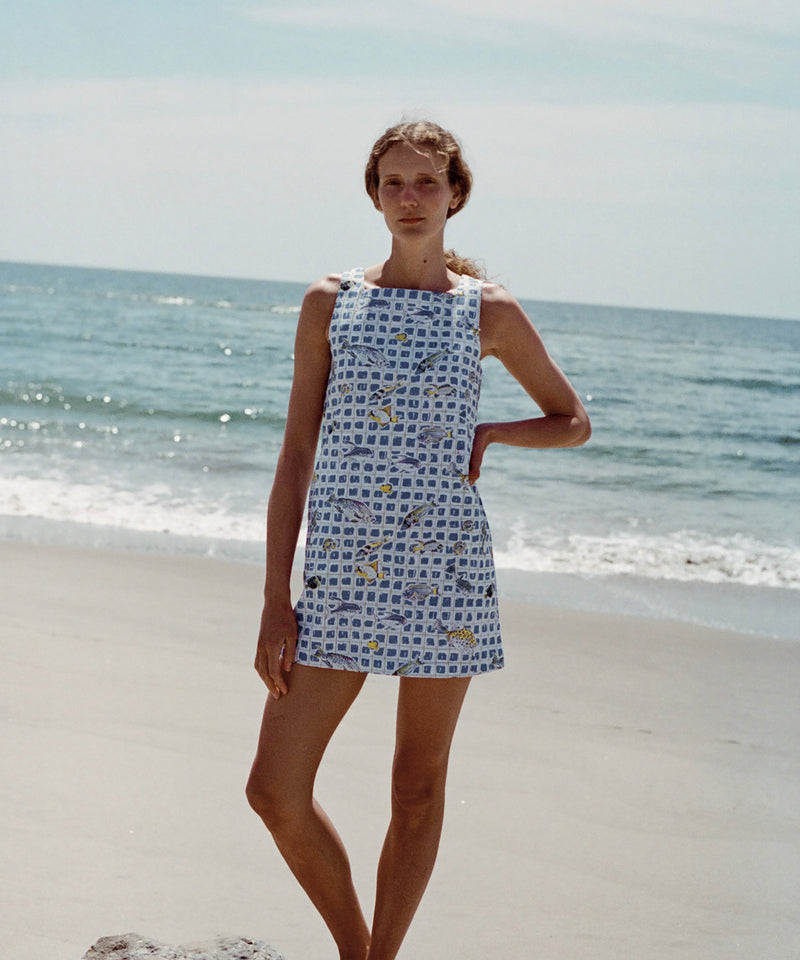 Classic Mini Shift Dress in Blue Fishing Net
