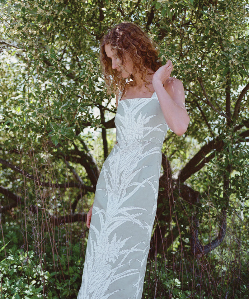 Long Slip Dress in Green Pineapple