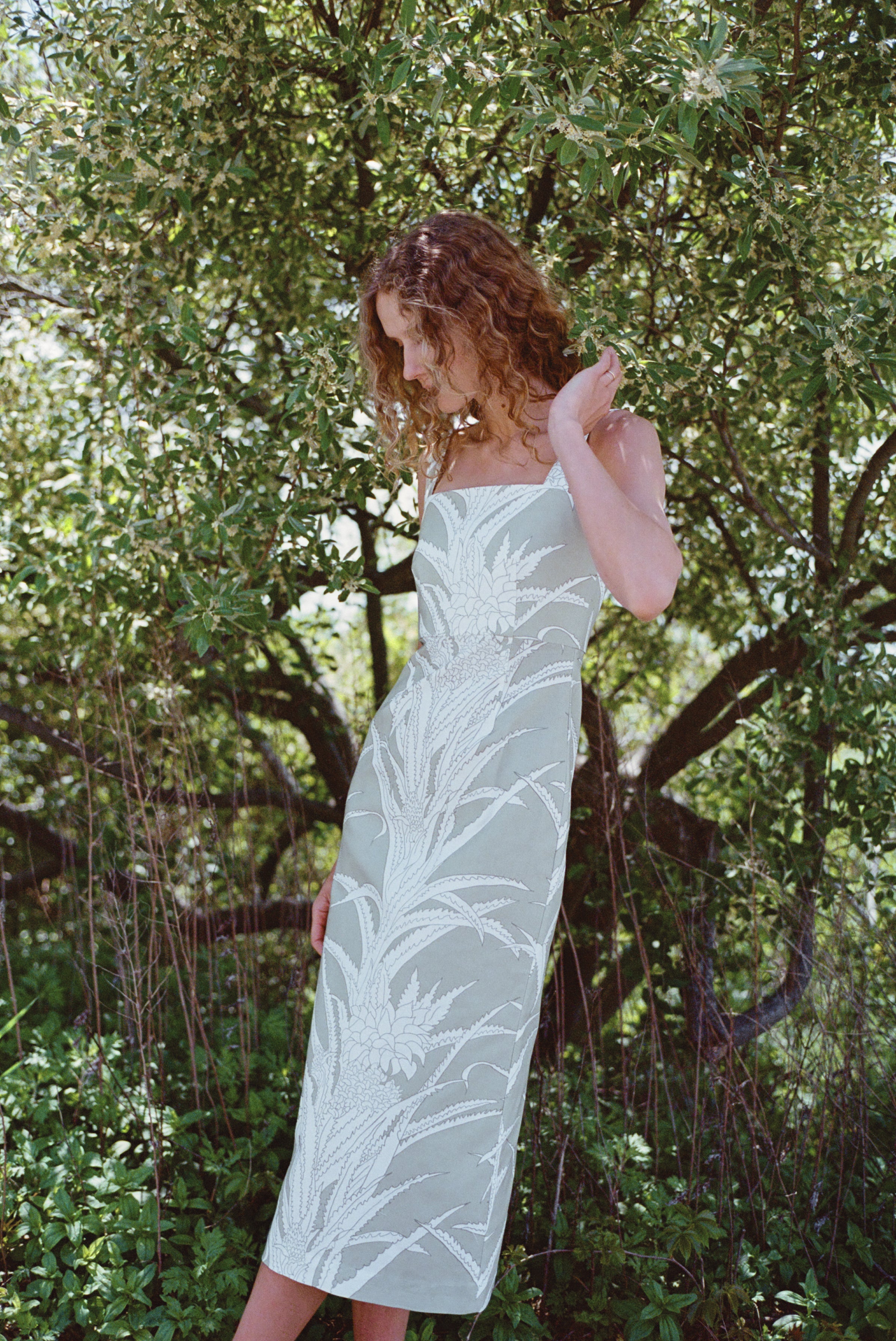 Long Slip Dress in Green Pineapple