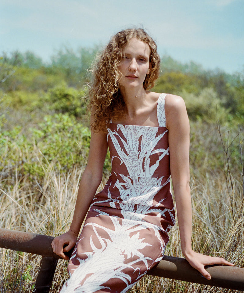 Long Slip Dress in Brown Pineapple