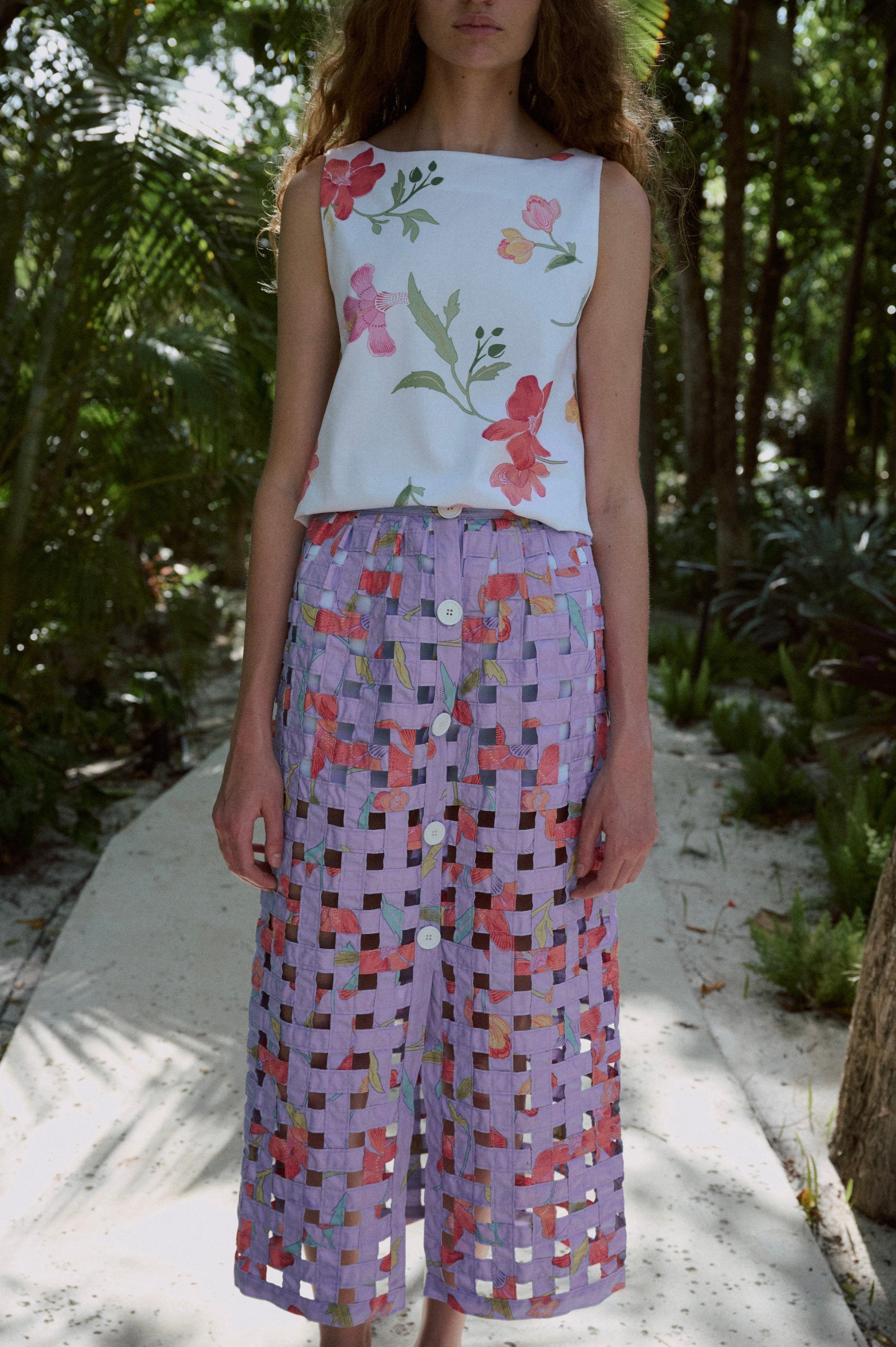 Basket Skirt in Violet Hibiscus