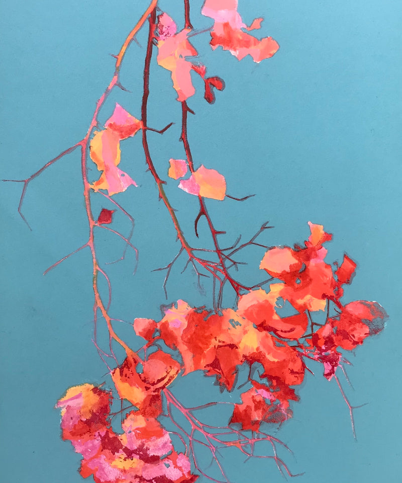 Bougainvillea Print in Robin Egg Blue/Red