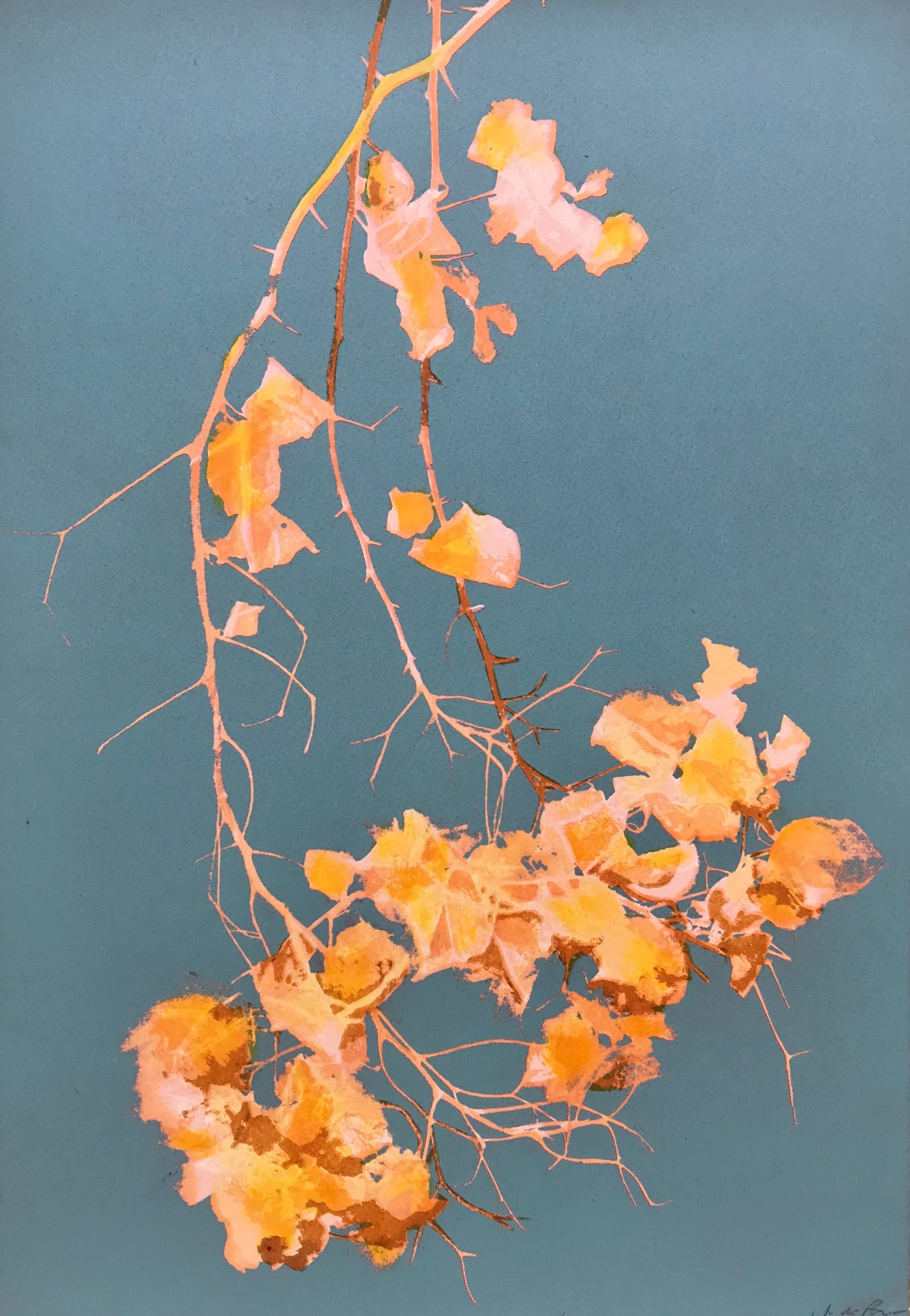 Bougainvillea Print in Stormy Blue/Yellow