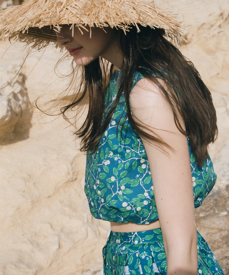 Cinched Top in Dark Blue Limes
