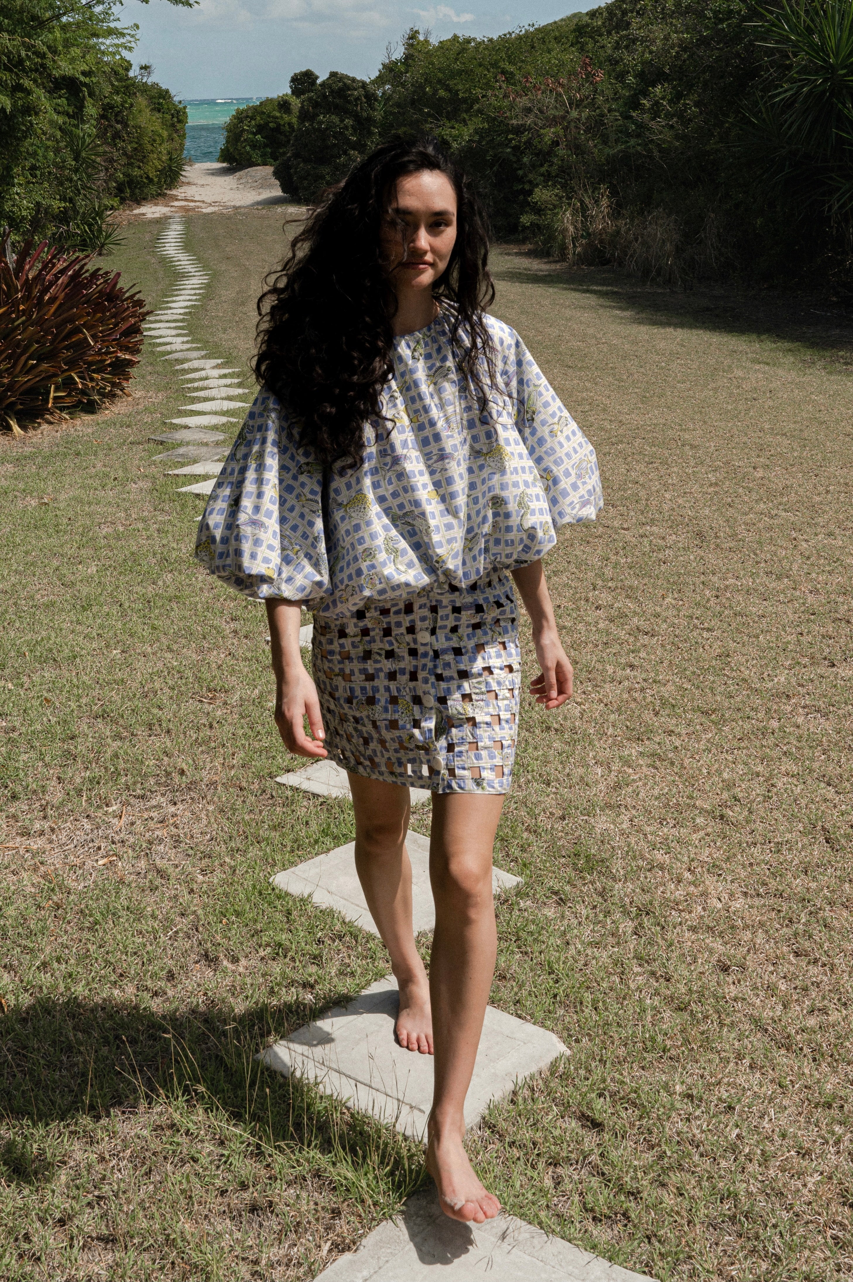 Mini Basket Skirt in Periwinkle Fishing Net