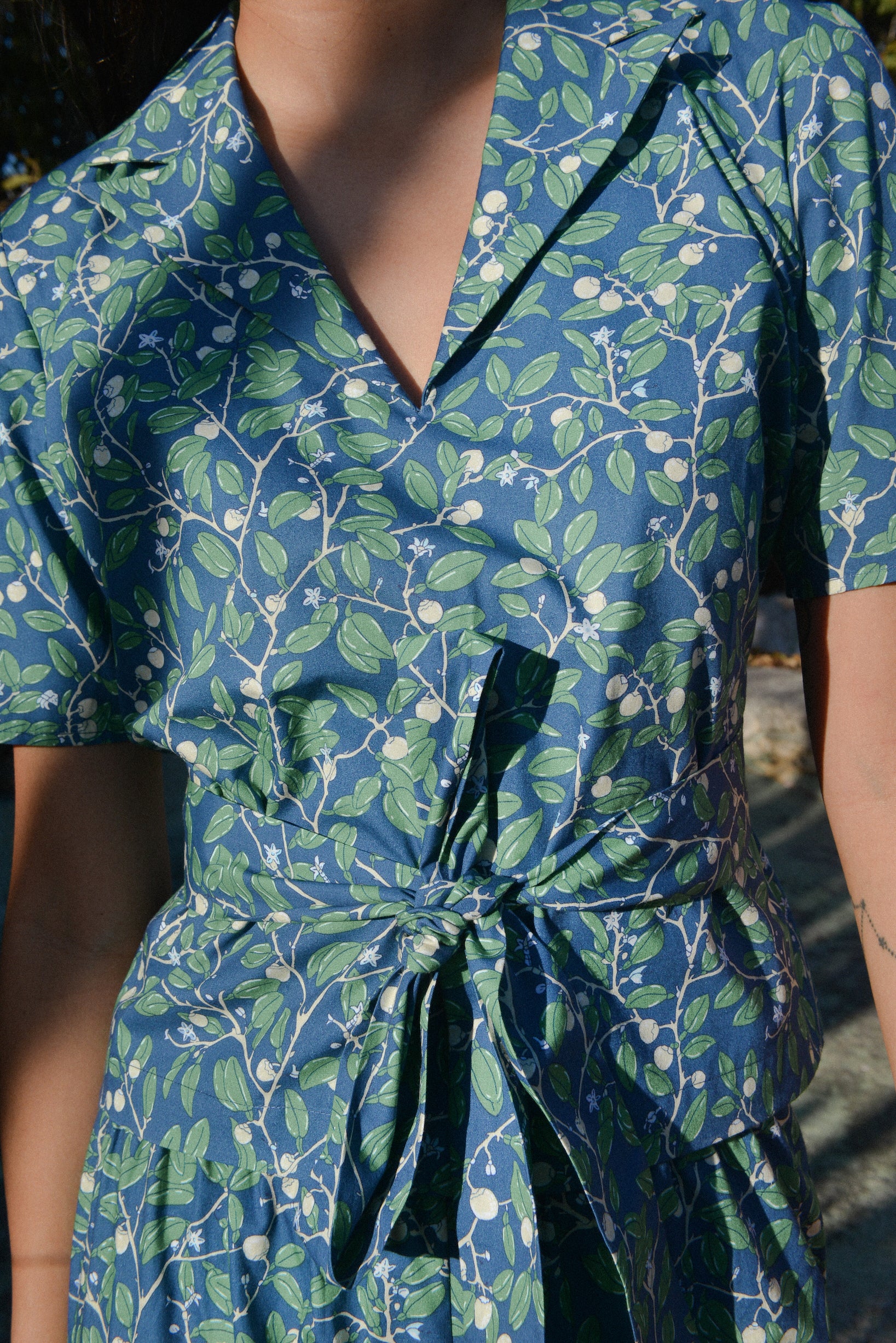 Wrap Tie Top in Dark Blue Limes